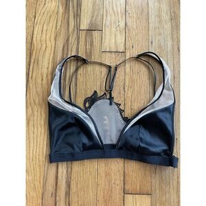 Victoria's Secret Small Black Sheer Mesh Lace Satin Bralette Wireless Unpadded